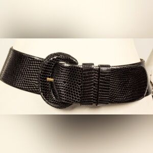 DONNA KARAN NY Dark Brown Genuine Lizard Skin Leather Wide Belt M Italy